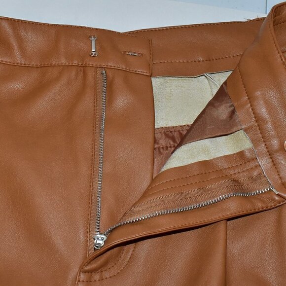 7 For All Mankind Wide Leg High Rise Faux Leather Cognac Carmel Pants Size M - Picture 7 of 11